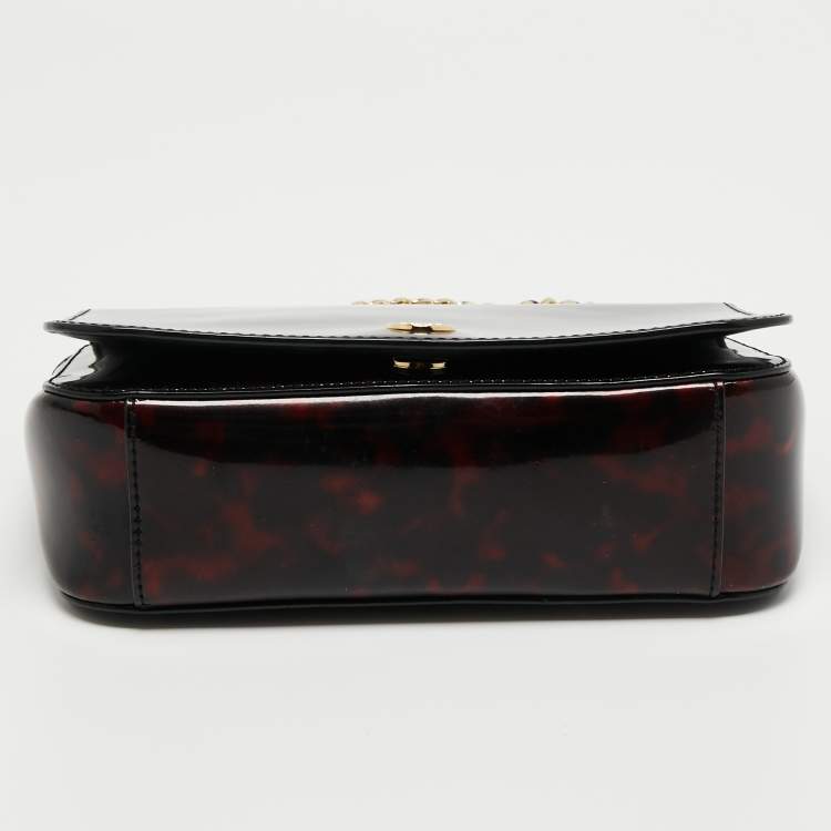 Pre Owned Tory Burch Black/Brown Patent Leather Robinson Shoulder Bag