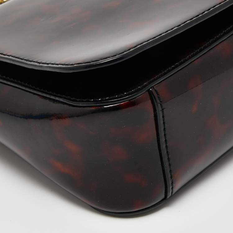 Pre Owned Tory Burch Black/Brown Patent Leather Robinson Shoulder Bag