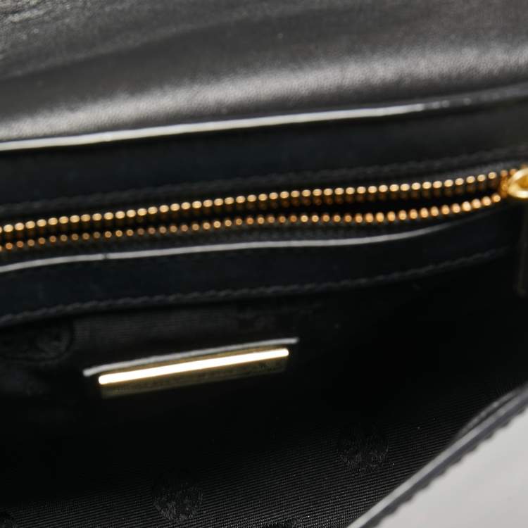 Pre Owned Tory Burch Black/Brown Patent Leather Robinson Shoulder Bag