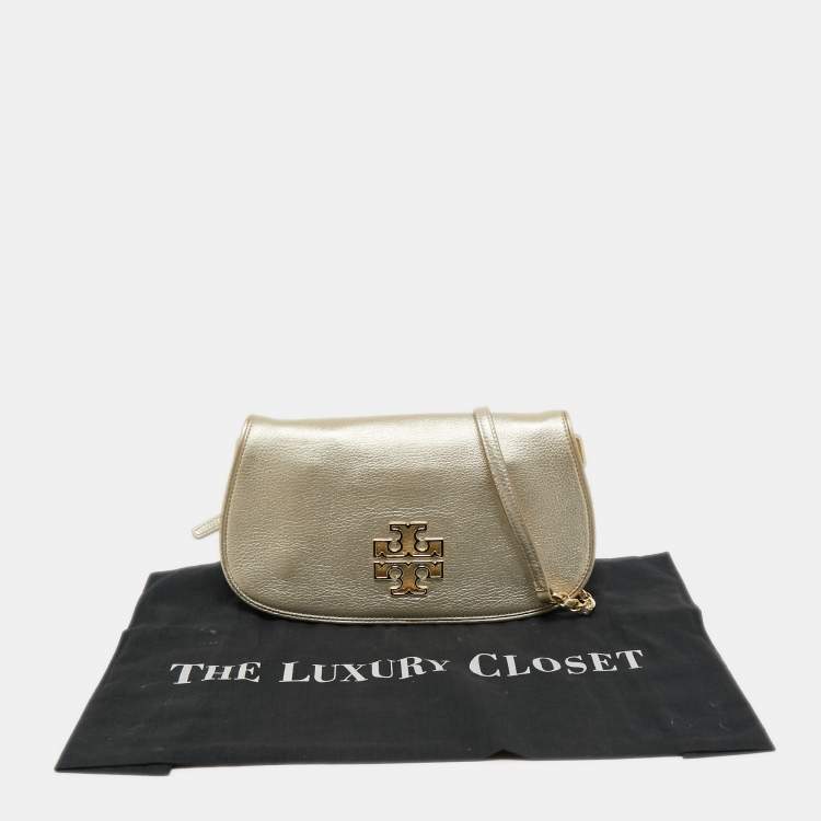 Pre Owned Tory Burch Metallic Gold Leather Britten Crossbody Bag