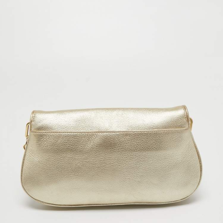 Pre Owned Tory Burch Metallic Gold Leather Britten Crossbody Bag
