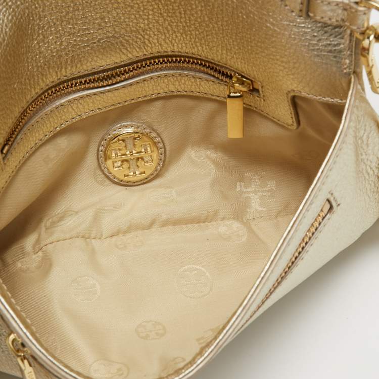 Pre Owned Tory Burch Metallic Gold Leather Britten Crossbody Bag