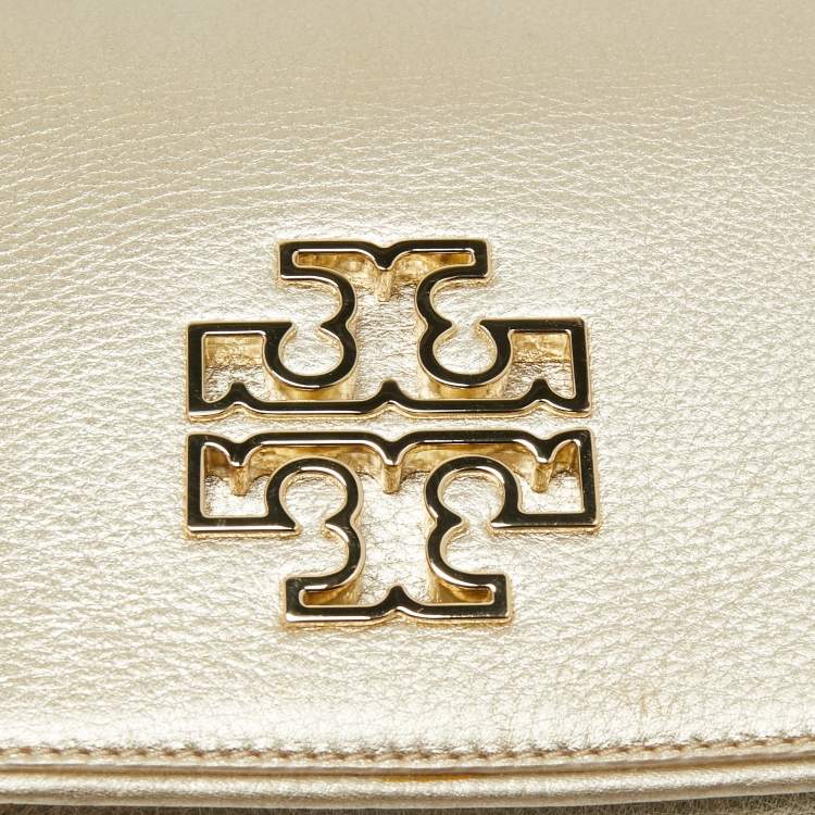 Pre Owned Tory Burch Metallic Gold Leather Britten Crossbody Bag