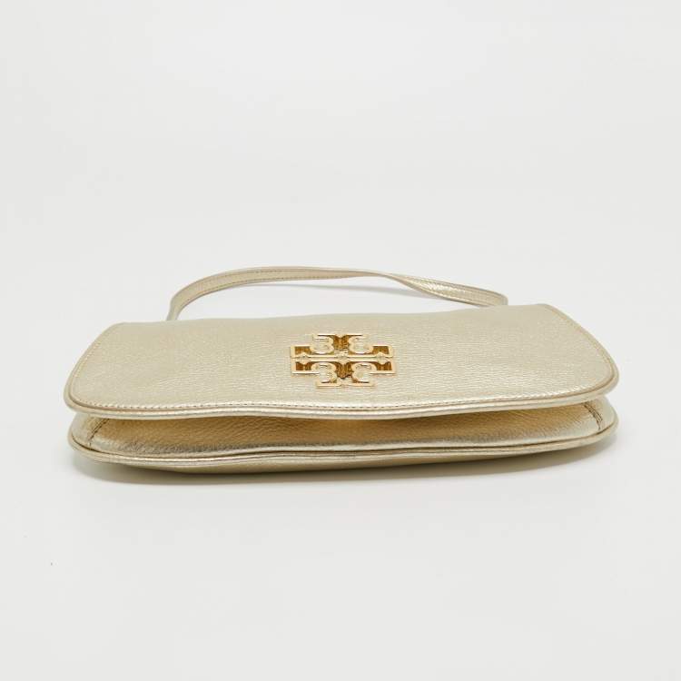 Pre Owned Tory Burch Metallic Gold Leather Britten Crossbody Bag