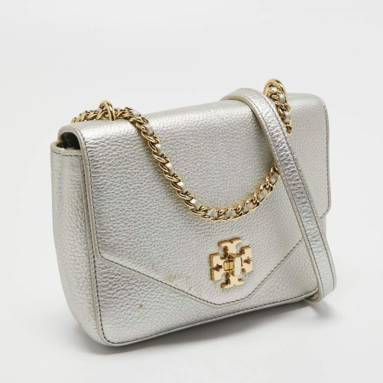 Pre Owned Tory Burch Silver Leather Mini Kira Crossbody Bag