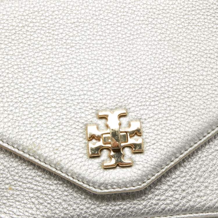 Pre Owned Tory Burch Silver Leather Mini Kira Crossbody Bag