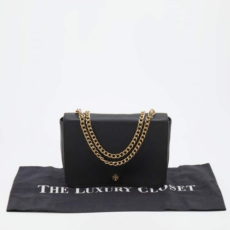 مملوكة مسبقًا Tory Burch Black Saffiano Leather Robinson Chain Crossbody Bag