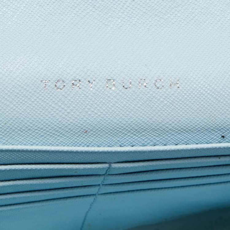 Pre Owned Tory Burch Light Blue Leather Robinson Wallet On Chain