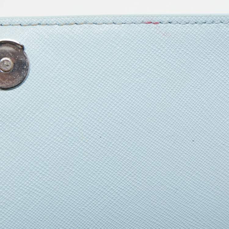 Pre Owned Tory Burch Light Blue Leather Robinson Wallet On Chain