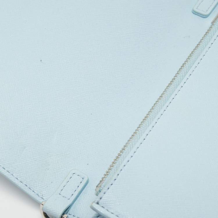 Pre Owned Tory Burch Light Blue Leather Robinson Wallet On Chain