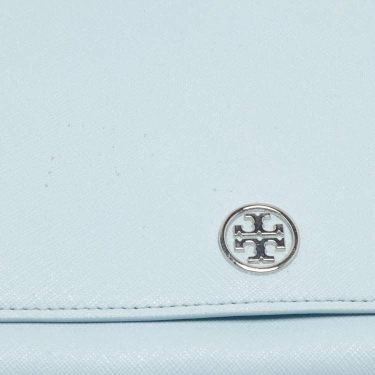Pre Owned Tory Burch Light Blue Leather Robinson Wallet On Chain