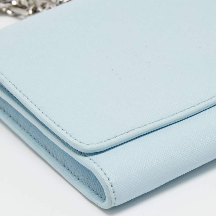 Pre Owned Tory Burch Light Blue Leather Robinson Wallet On Chain