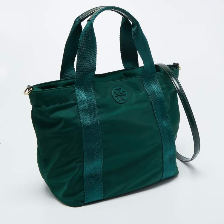 مملوكة مسبقًا Tory Burch Green Nylon and Patent Leather Quinn Tote