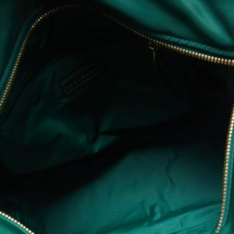 مملوكة مسبقًا Tory Burch Green Nylon and Patent Leather Quinn Tote