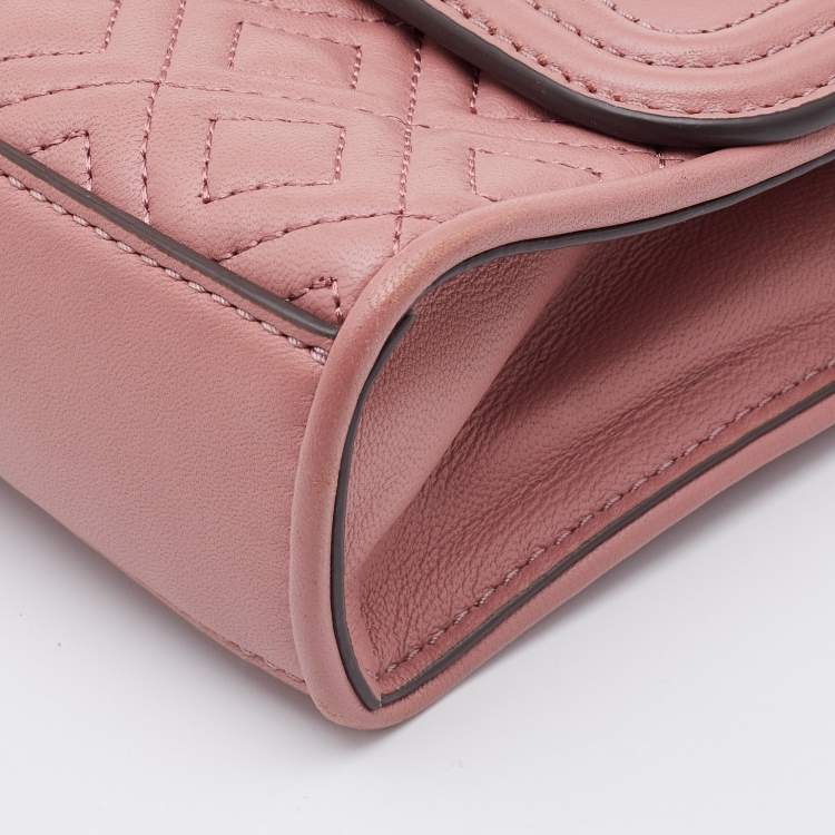Pre Owned Tory Burch Rose Pink Leather Fleming Shoulder Bag