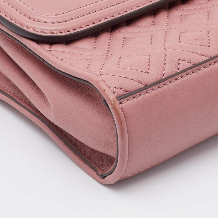 Pre Owned Tory Burch Rose Pink Leather Fleming Shoulder Bag
