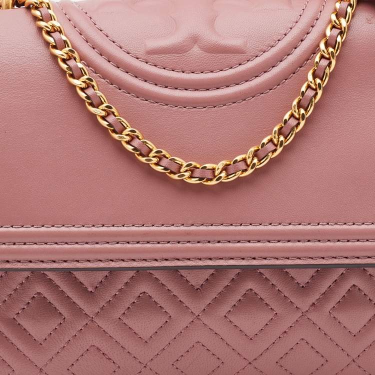 Pre Owned Tory Burch Rose Pink Leather Fleming Shoulder Bag