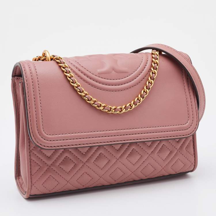 Pre Owned Tory Burch Rose Pink Leather Fleming Shoulder Bag