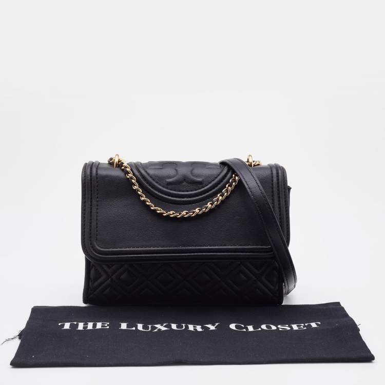 Pre Owned Tory Burch Black Leather Fleming Shoulder Bag