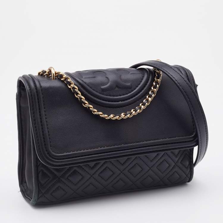 Pre Owned Tory Burch Black Leather Fleming Shoulder Bag