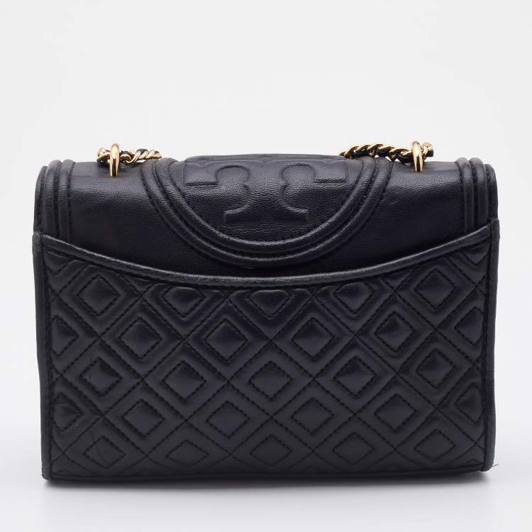 Pre Owned Tory Burch Black Leather Fleming Shoulder Bag