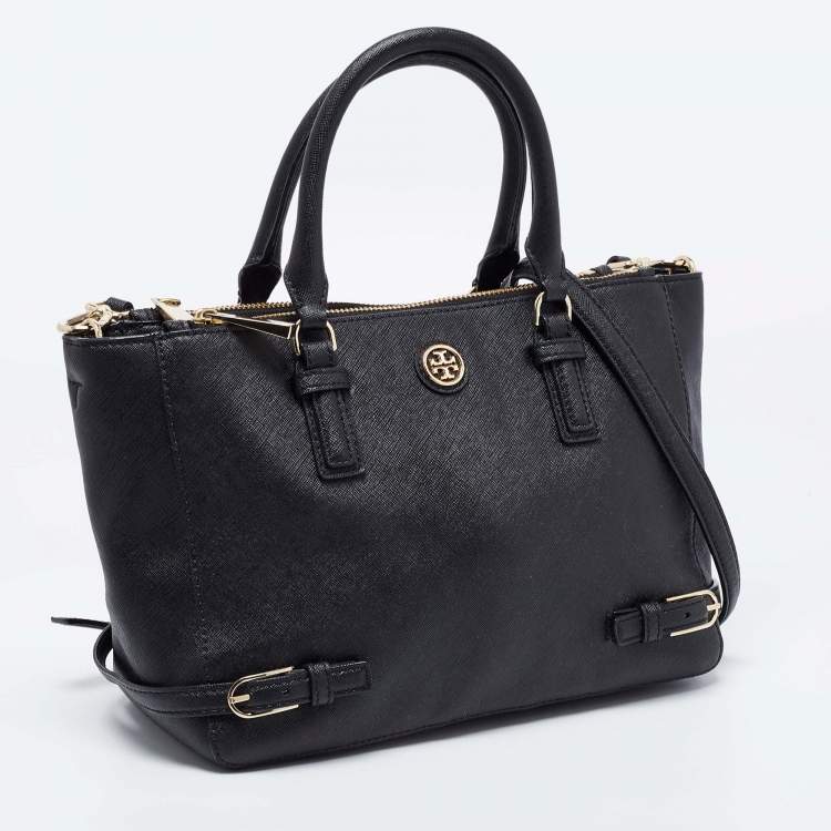 Pre Owned Tory Burch Black Leather Small Robinson Tote
