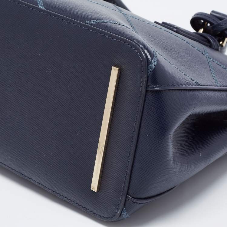 Pre Owned Tory Burch Navy Blue Quilt Stitched Leather Robinson Tote