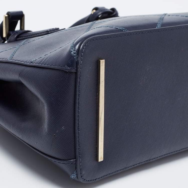 Pre Owned Tory Burch Navy Blue Quilt Stitched Leather Robinson Tote