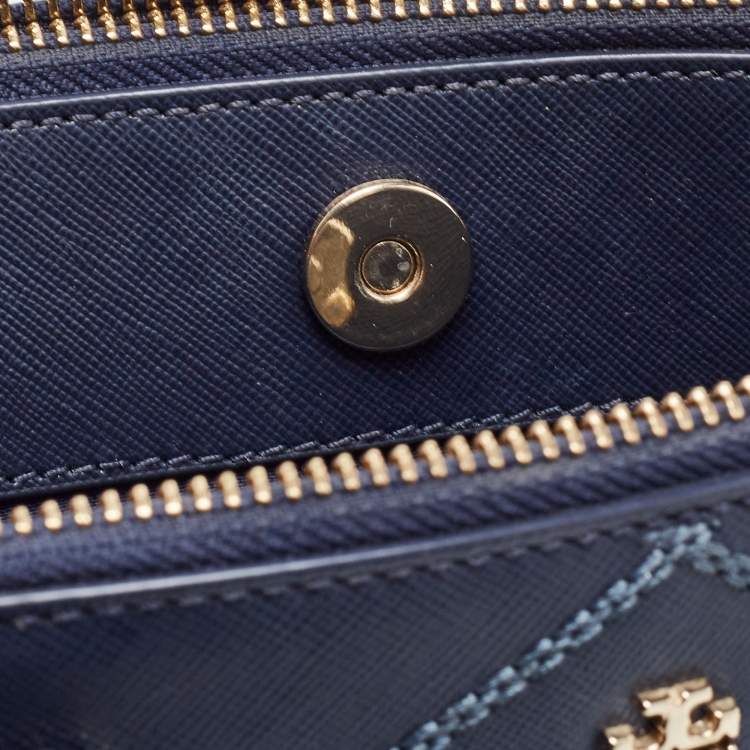 Pre Owned Tory Burch Navy Blue Quilt Stitched Leather Robinson Tote