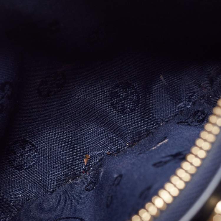 Pre Owned Tory Burch Navy Blue Quilt Stitched Leather Robinson Tote