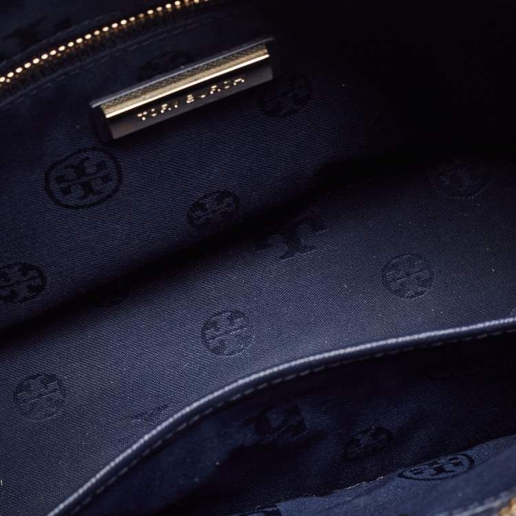 Pre Owned Tory Burch Navy Blue Quilt Stitched Leather Robinson Tote