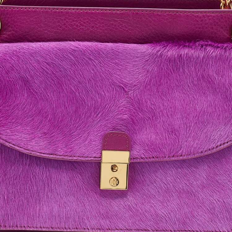 Pre Owned Tory Burch Pink Leather and Calf Hair Priscilla Satchel
