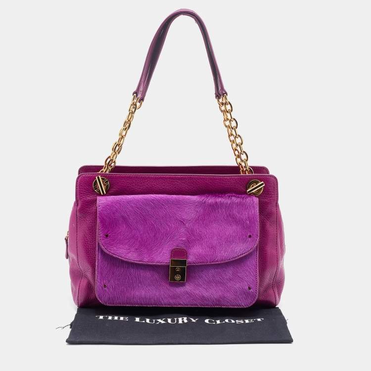 Pre Owned Tory Burch Pink Leather and Calf Hair Priscilla Satchel