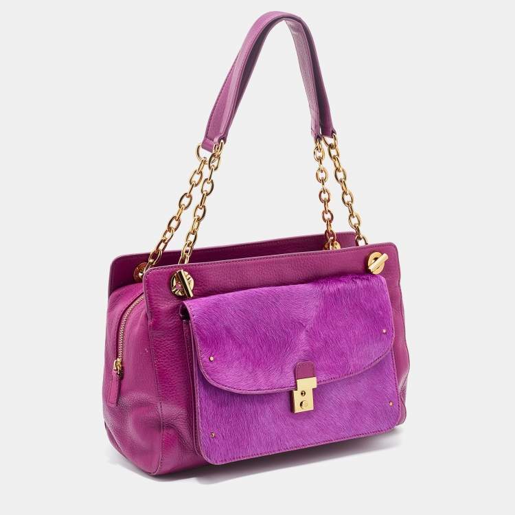 Pre Owned Tory Burch Pink Leather and Calf Hair Priscilla Satchel