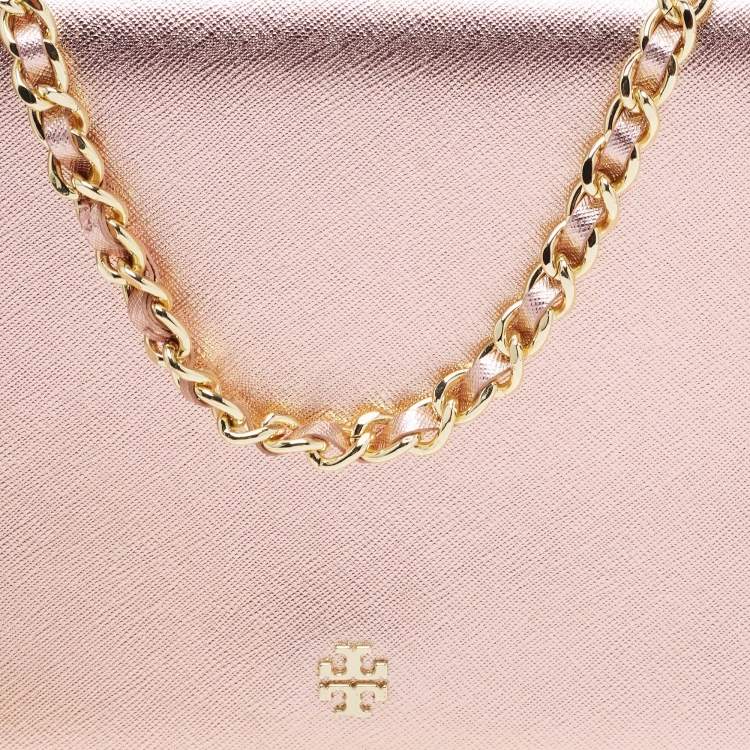 Pre Owned Tory Burch Metallic Leather Robinson Flap Shoulder Bag