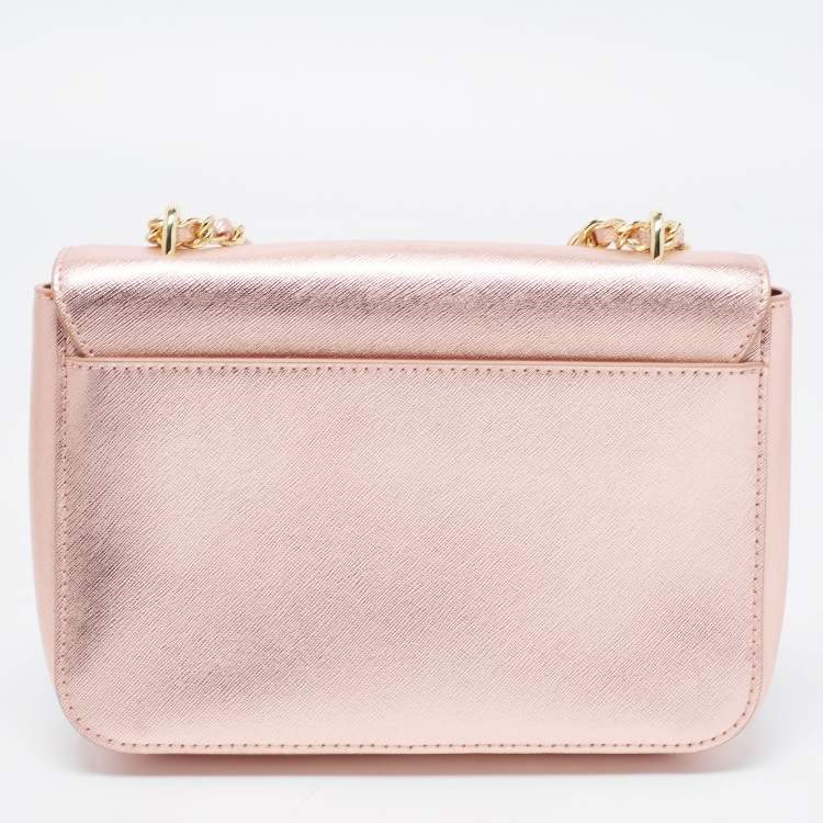 Pre Owned Tory Burch Metallic Leather Robinson Flap Shoulder Bag