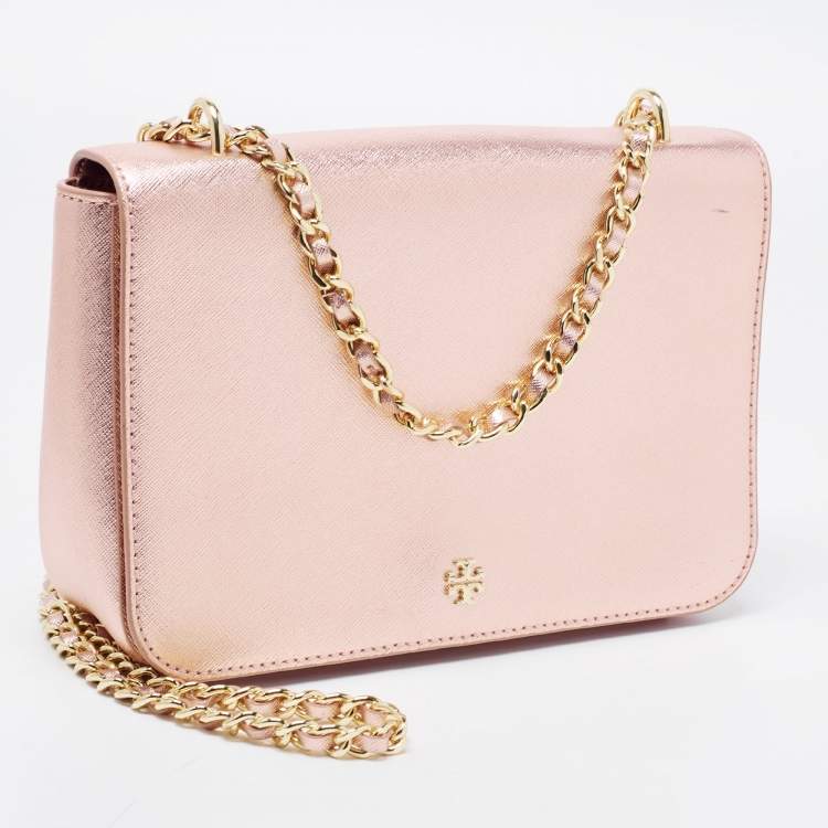 Pre Owned Tory Burch Metallic Leather Robinson Flap Shoulder Bag