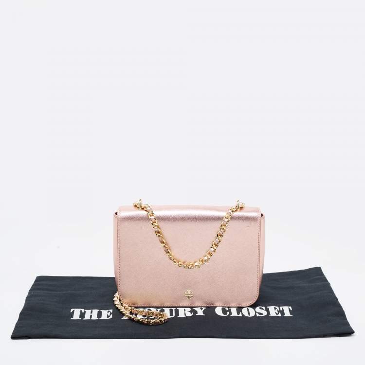 Pre Owned Tory Burch Metallic Leather Robinson Flap Shoulder Bag