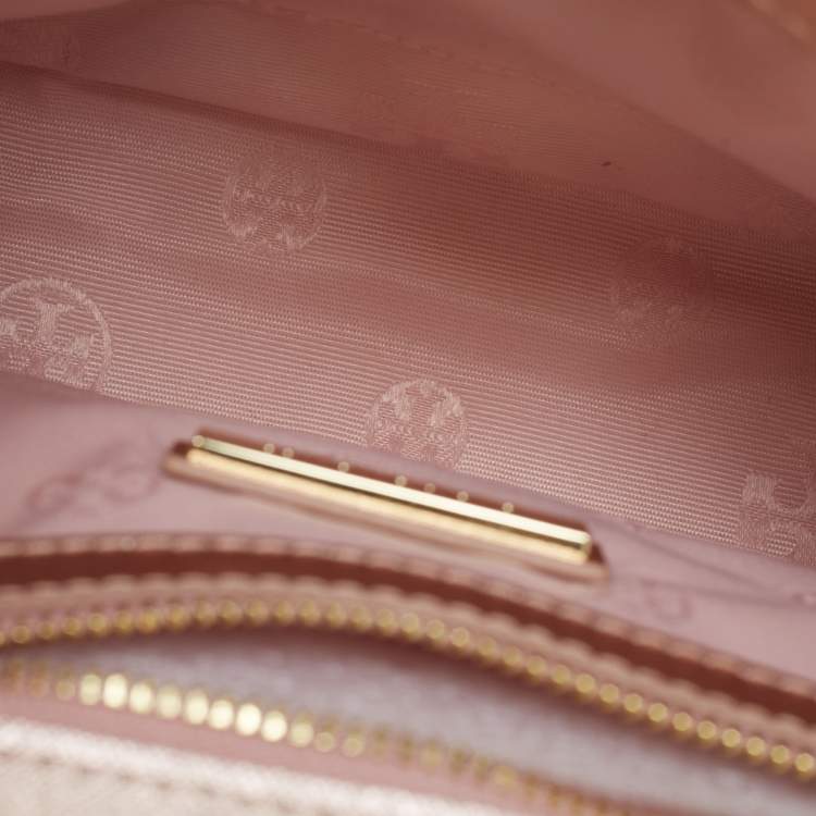 Pre Owned Tory Burch Metallic Leather Robinson Flap Shoulder Bag