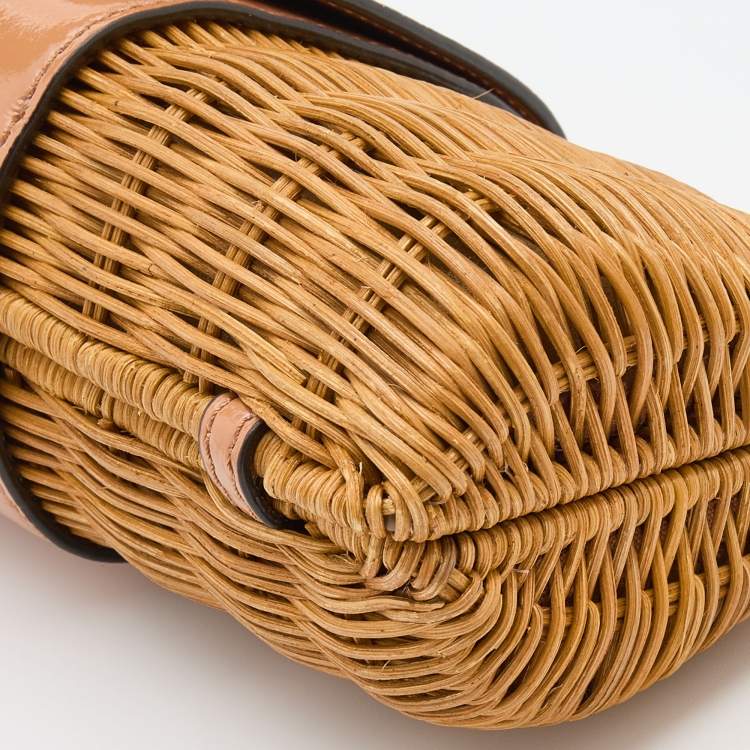 Pre Owned Tory Burch Tan/Beige Woven Rattan and Patent Leather Clutch