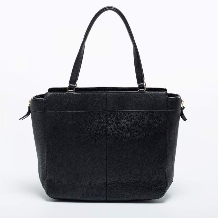 Pre Owned Tory Burch Black Textured Leather Ivy Side Zip Tote