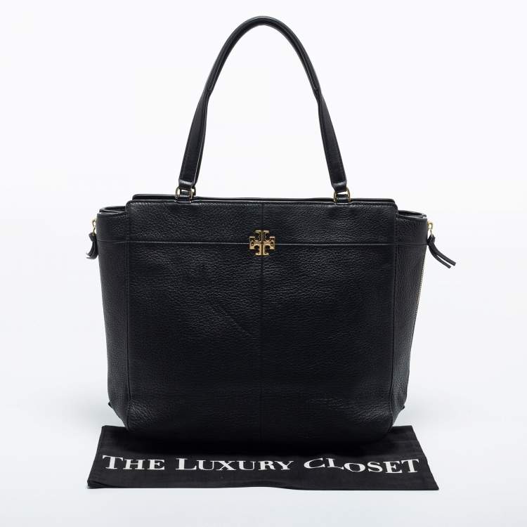 Pre Owned Tory Burch Black Textured Leather Ivy Side Zip Tote