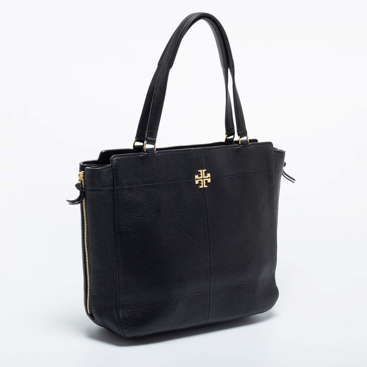 Pre Owned Tory Burch Black Textured Leather Ivy Side Zip Tote