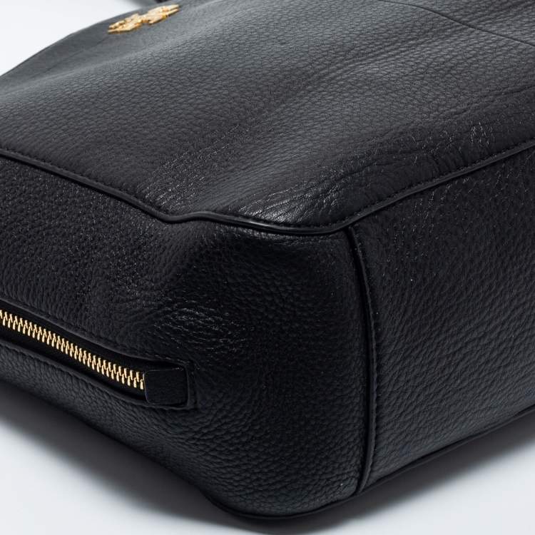 Pre Owned Tory Burch Black Textured Leather Ivy Side Zip Tote