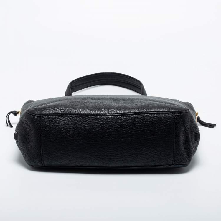 Pre Owned Tory Burch Black Textured Leather Ivy Side Zip Tote