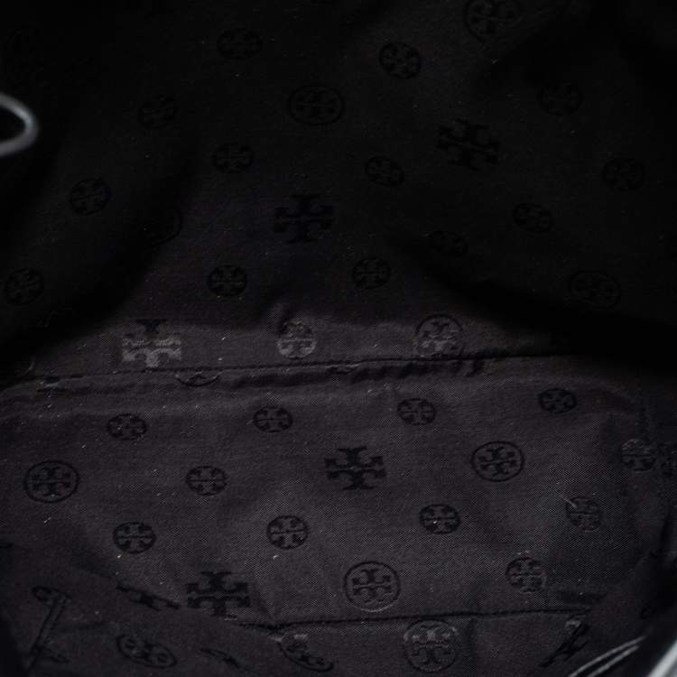 Pre Owned Tory Burch Black Textured Leather Ivy Side Zip Tote