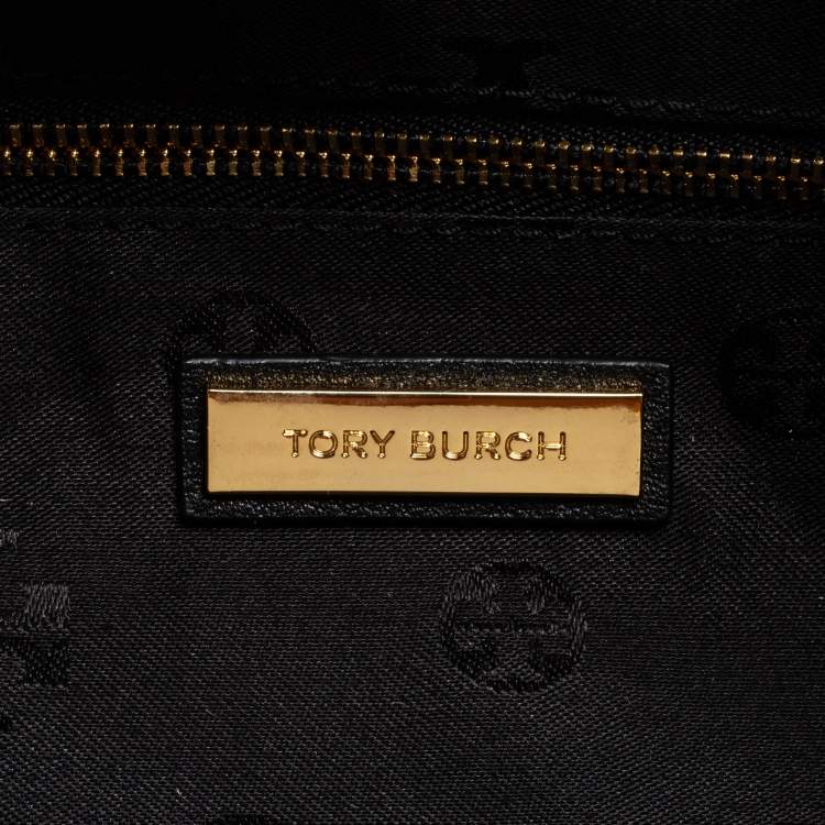 Pre Owned Tory Burch Black Textured Leather Ivy Side Zip Tote