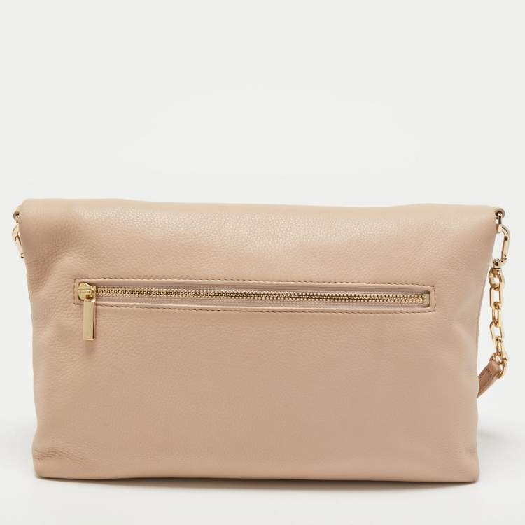 Pre Owned Tory Burch Cream Leather Thea Fold Over Crossbody Bag