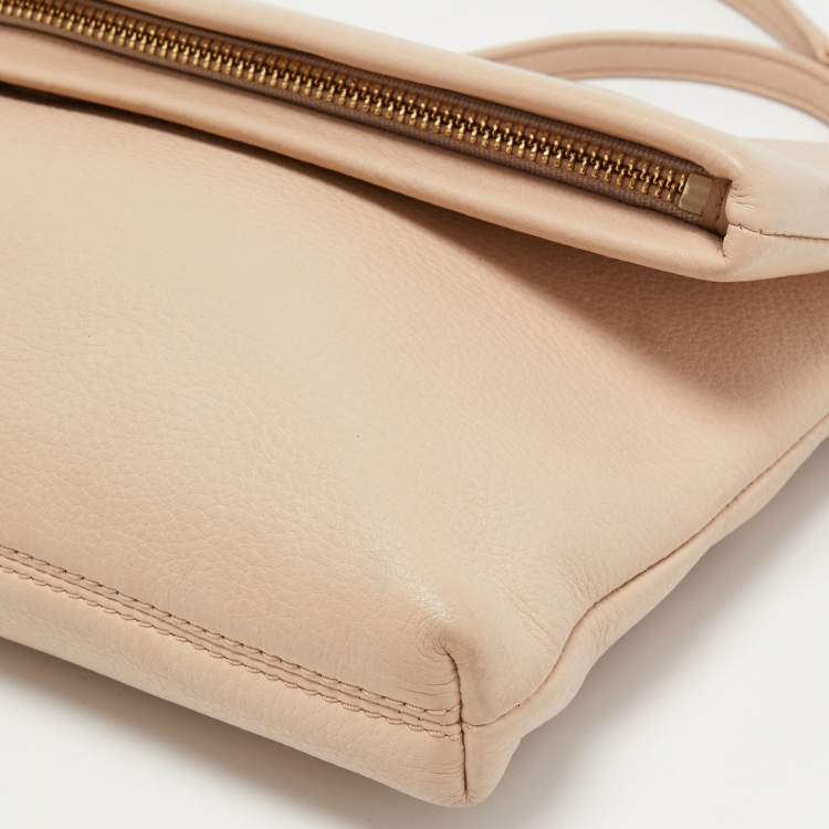 Pre Owned Tory Burch Cream Leather Thea Fold Over Crossbody Bag