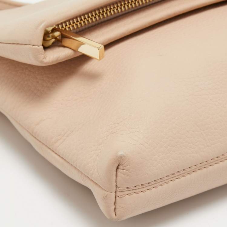 Pre Owned Tory Burch Cream Leather Thea Fold Over Crossbody Bag